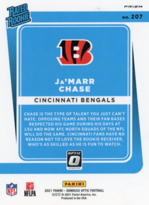 2021 Panini Donruss Optic Ja'Marr Chase Rated Rookie RC #207 - Pink Bengals