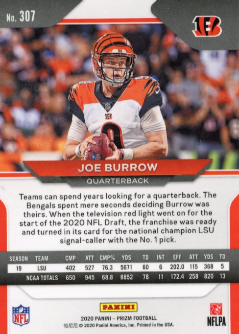 2020 Panini Prizm Joe Burrow RC #307 - Bengals