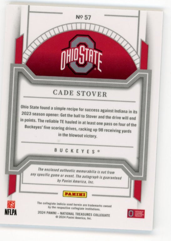 2024 Panini National Treasures Collegiate Cade Stover RC #57 - Autograph Relic #/99 Ohio State