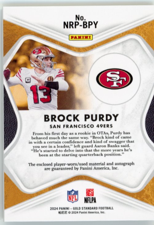 2024 Panini Gold Standard Brock Purdy Nouveau Riche #NRP-BPY - Autograph Relic #/89 49ers