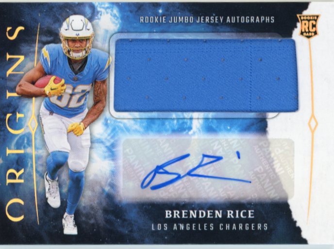 2024 Panini Origins Brenden Rice Rookie Jumbo Jersey Autographs RC #RJA-BRI - Autograph Relic Chargers