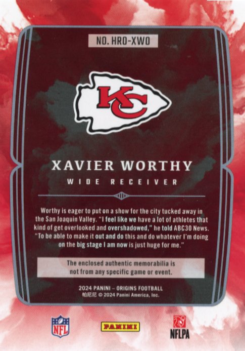 2024 Panini Origins Xavier Worthy Hometown Roots RC #HRO-XWO - Relic #/99 Chiefs