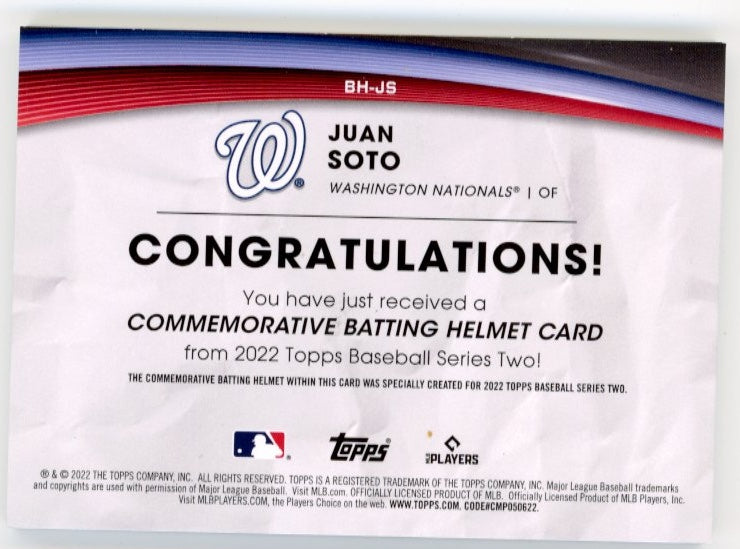 2022 Topps Juan Soto Batting Helmet #BH-JS - Relic Nationals