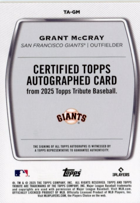 2025 Topps Tribute Grant McCray Rookie RC #TA-GM - #/25 Orange Autograph Giants