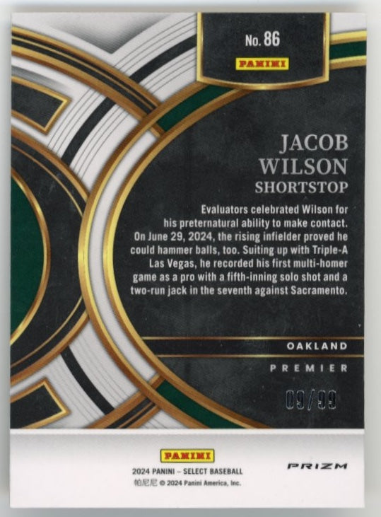 2024 Panini Select Jacob Wilson RC #86 - Purple #/99 Athletics