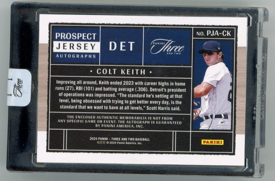 2024 Panini Three and Two Colt Keith Prospect Jersey Autographs #PJA-CK - Autograph Relic #/99 Tigers