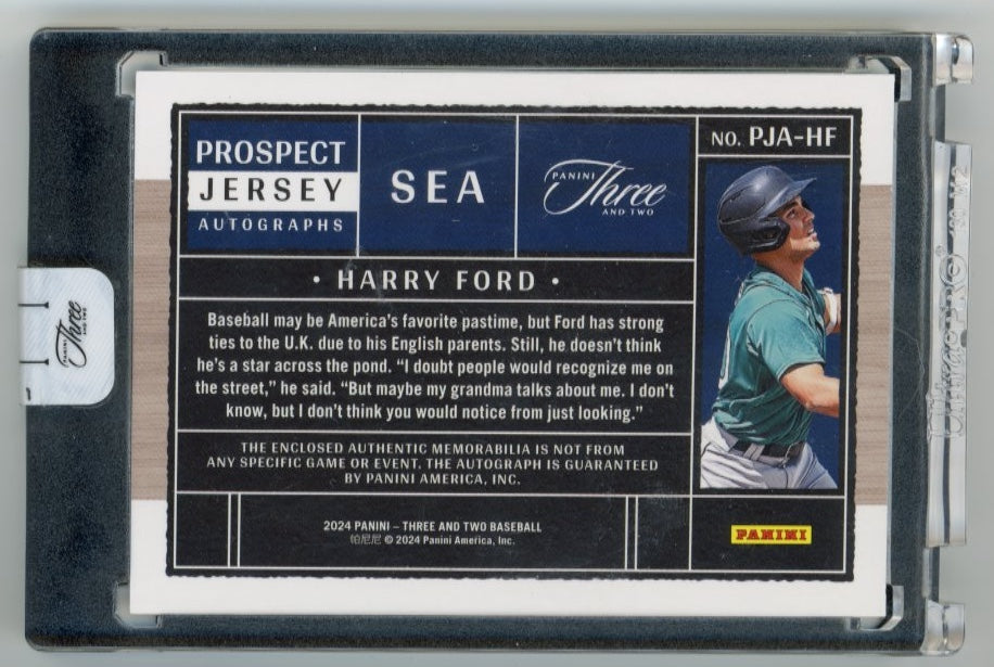 2024 Panini Three and Two Harry Ford Prospect Jersey Autographs #PJA-HF - Autograph Relic Blue #/32 Mariners