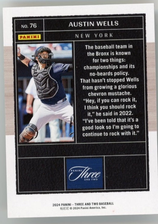 2024 Panini Three and Two Austin Wells RC #76 - Red #/25 Yankees