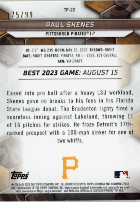 2023 Topps Bowman's Best Paul Skenes #TP-22 - Green Mini Diamond #/99 Pirates