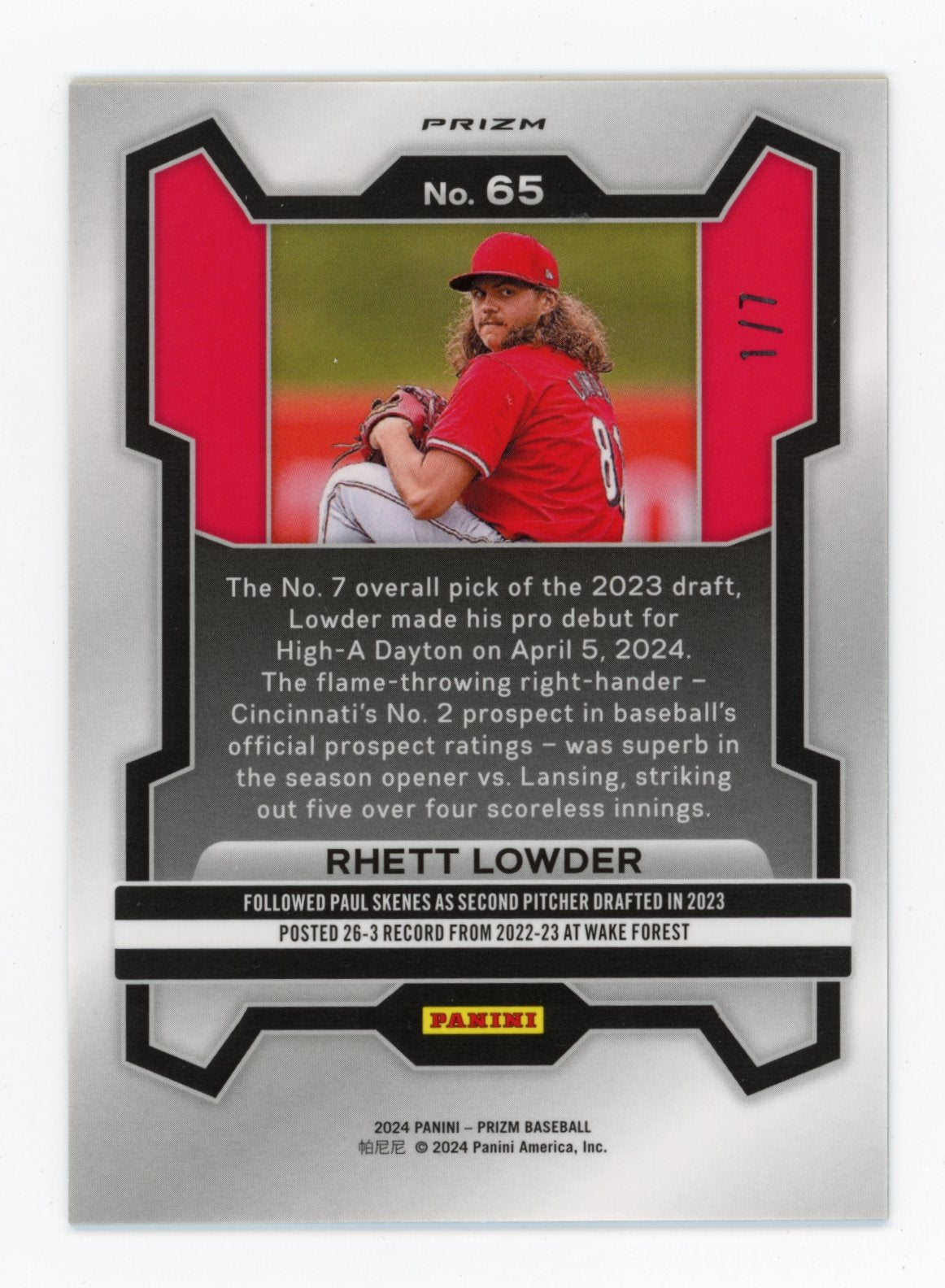 2024 Panini Prizm Rhett Lowder #65 - Gold Shimmer #/7 Reds
