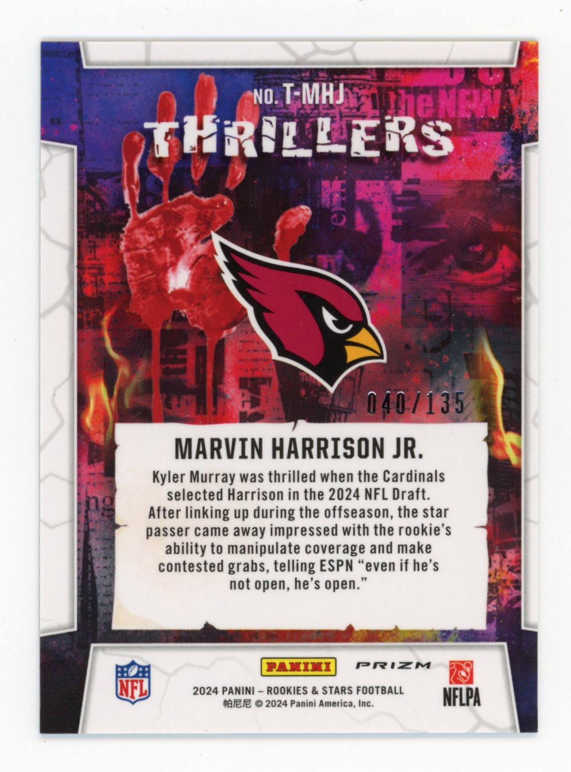 2024 Panini Rookies & Stars Marvin Harrison Jr Rookie RC #T-MHJ - #/135 Blue Pandora Cardinals