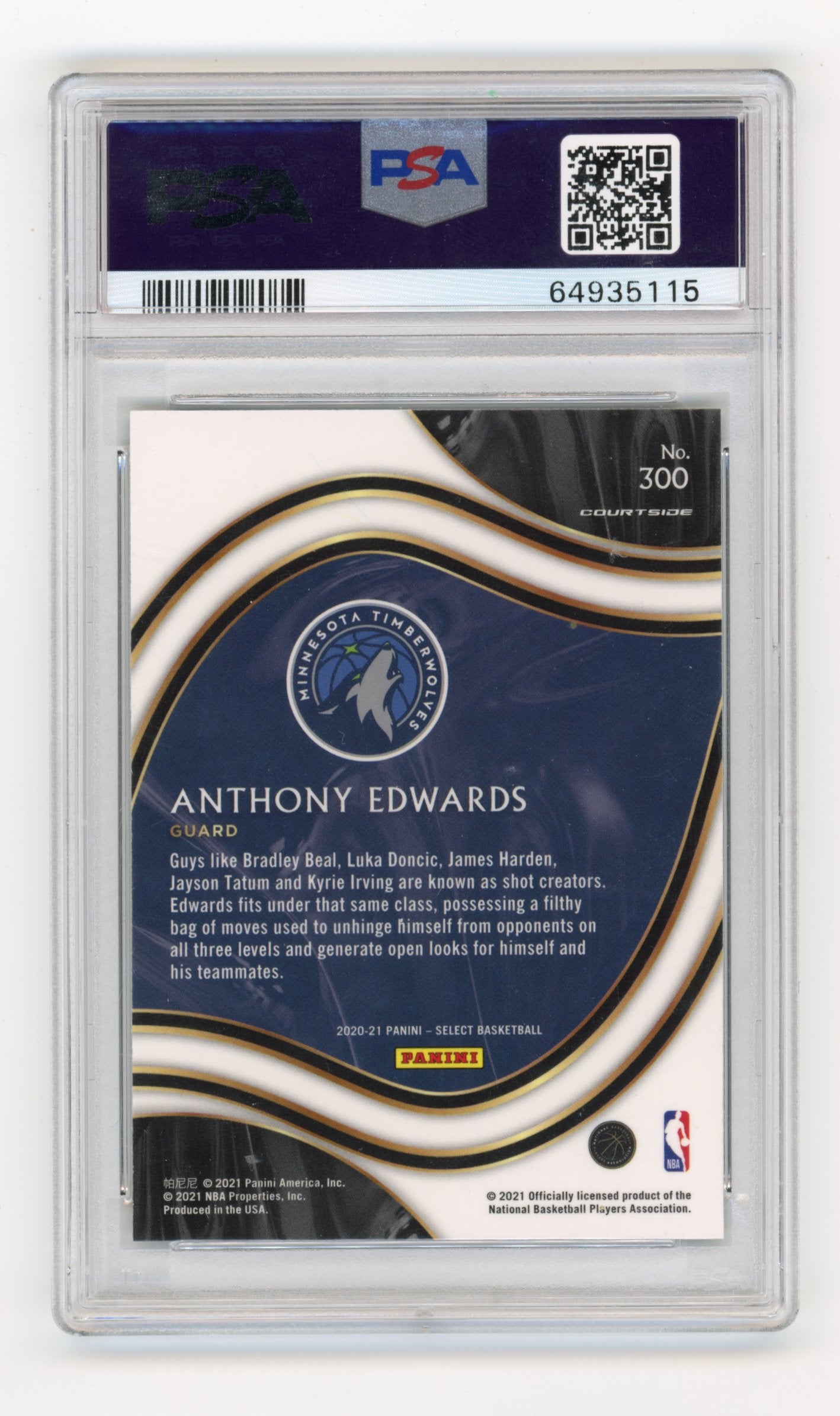 2020 Panini Select Anthony Edwards Rookie #300 - Blue PSA 10 Timberwolves