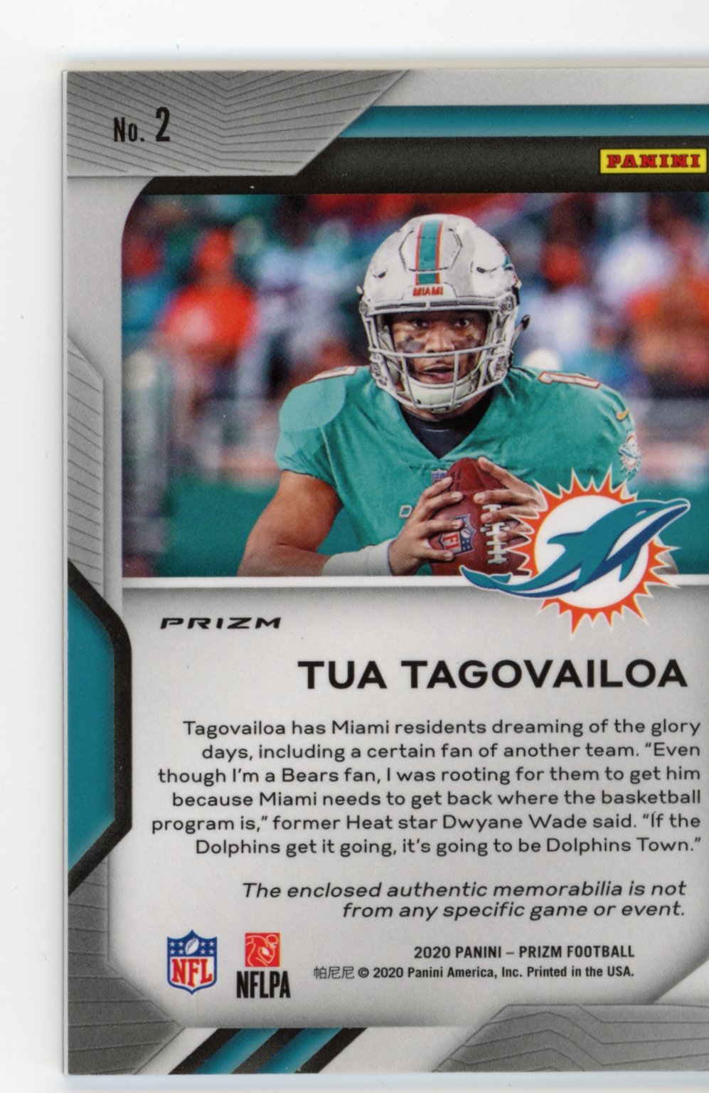 2020 Panini Prizm Tua Tagovailoa RC #2 - Premier Pink Jersey Dolphins