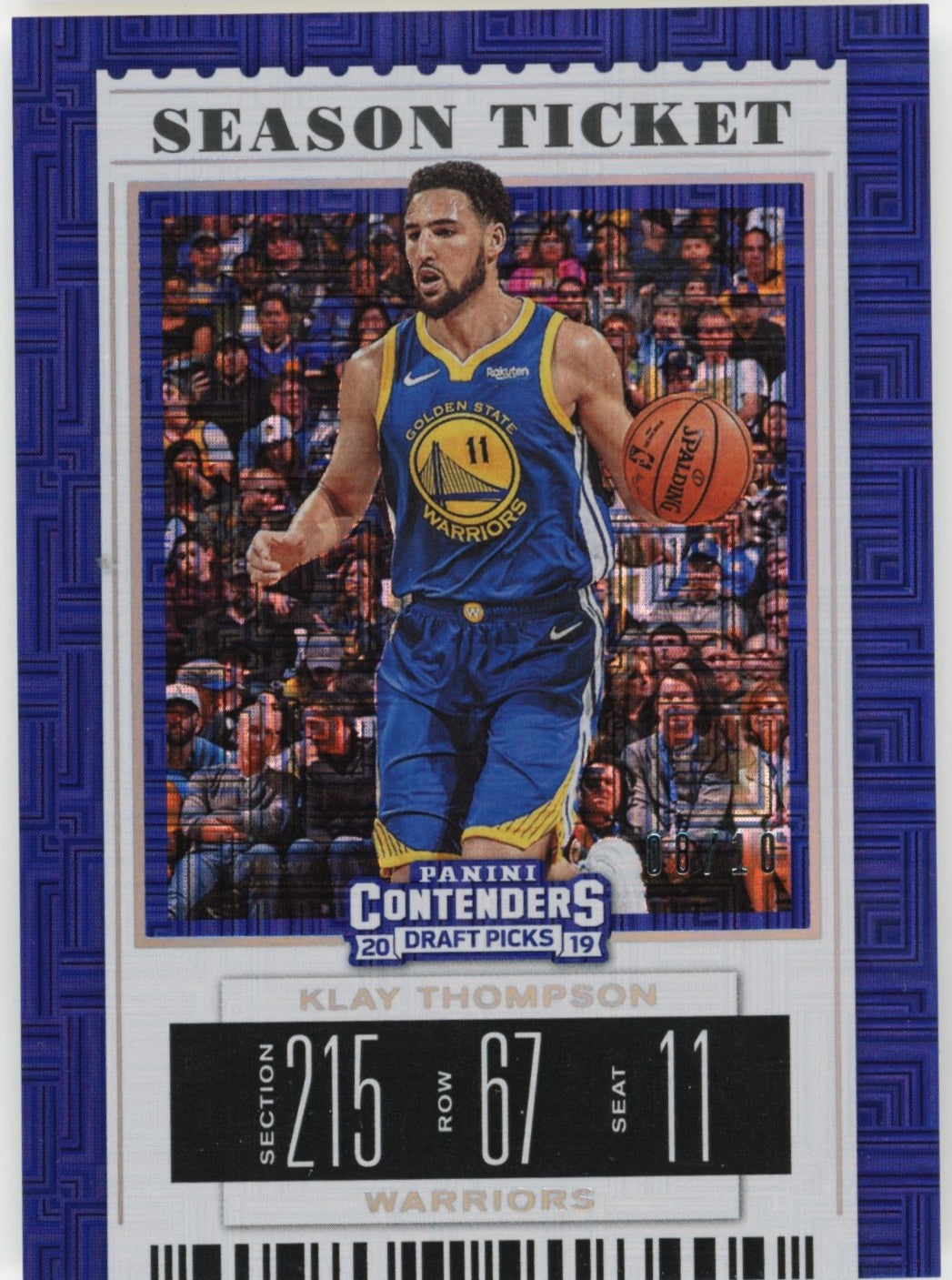 2019 Panini Contenders Klay Thompson Season Ticket #31 - #/10 Blue Squares Warriors
