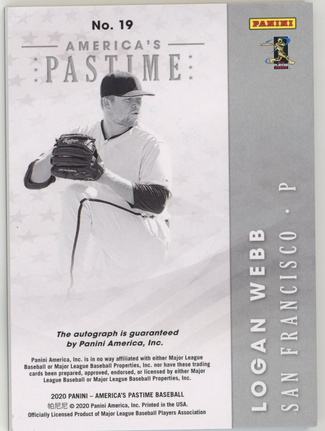 2020 Panini America's Pastime Logan Webb #19 - Autograph #/99 Giants