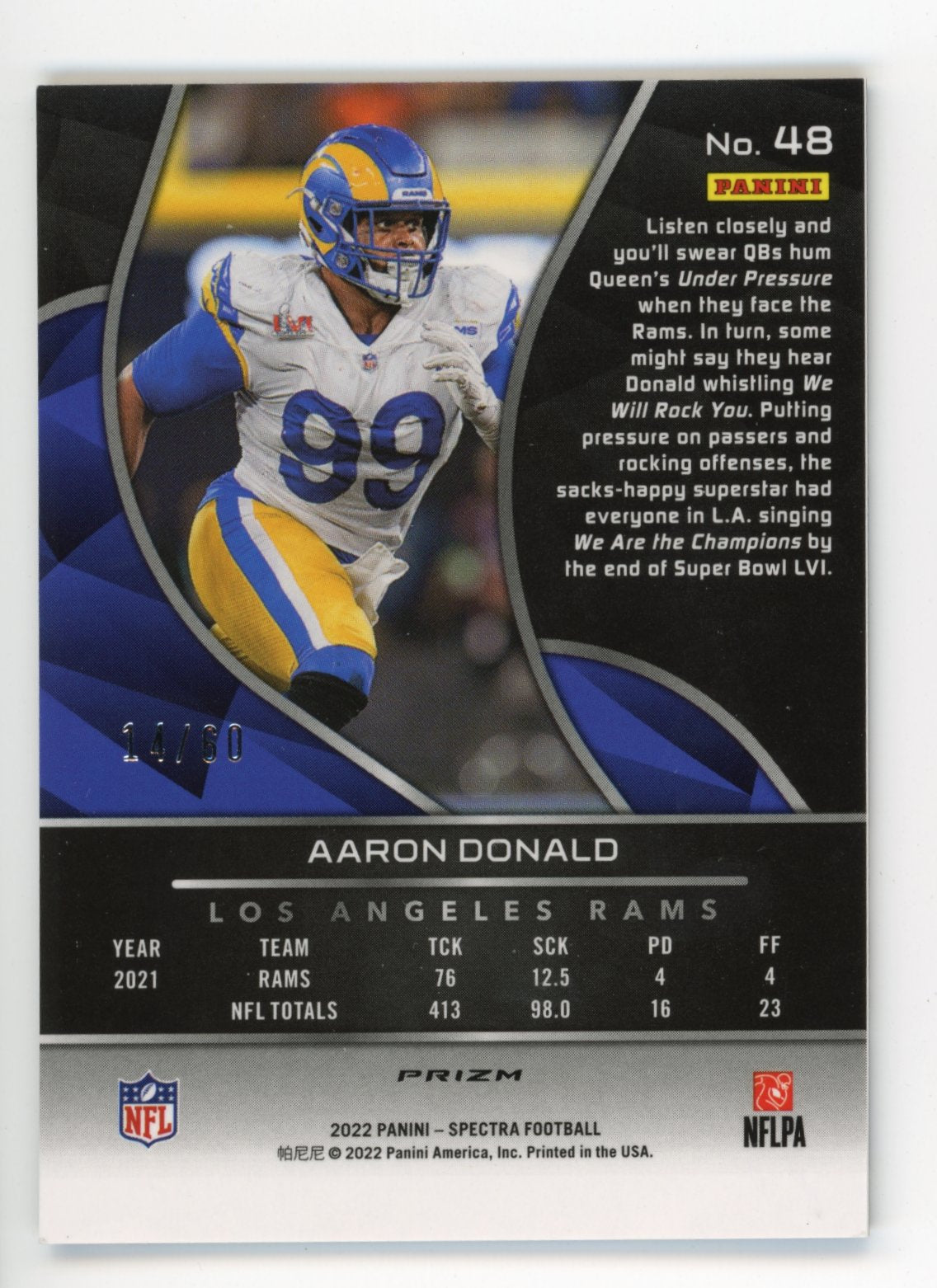 2022 Panini Spectra Aaron Donald #48 - Blue Genesis Rams