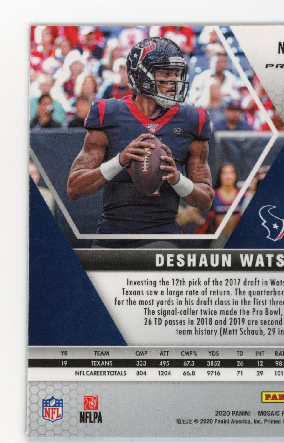 2020 Panini Mosaic Deshaun Watson #85 - Genesis Texans