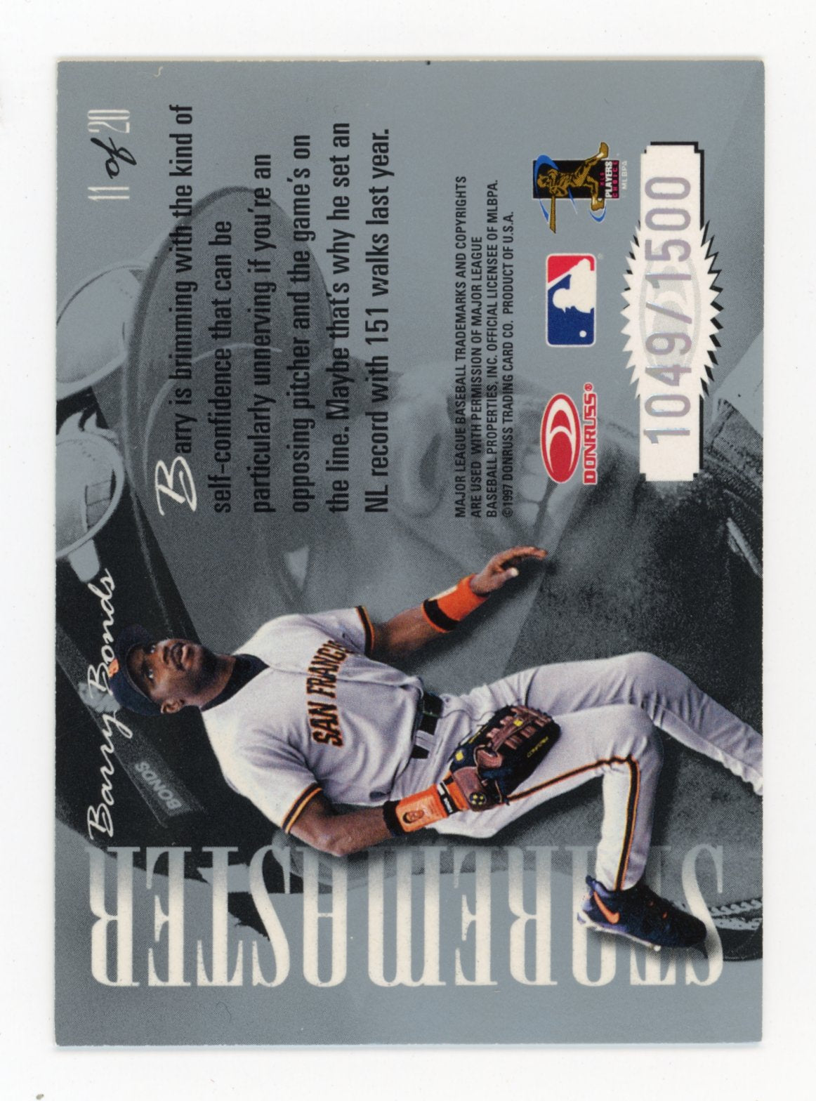 1997 Donruss Barry Bonds Staremaster #11 - #/1500 Giants