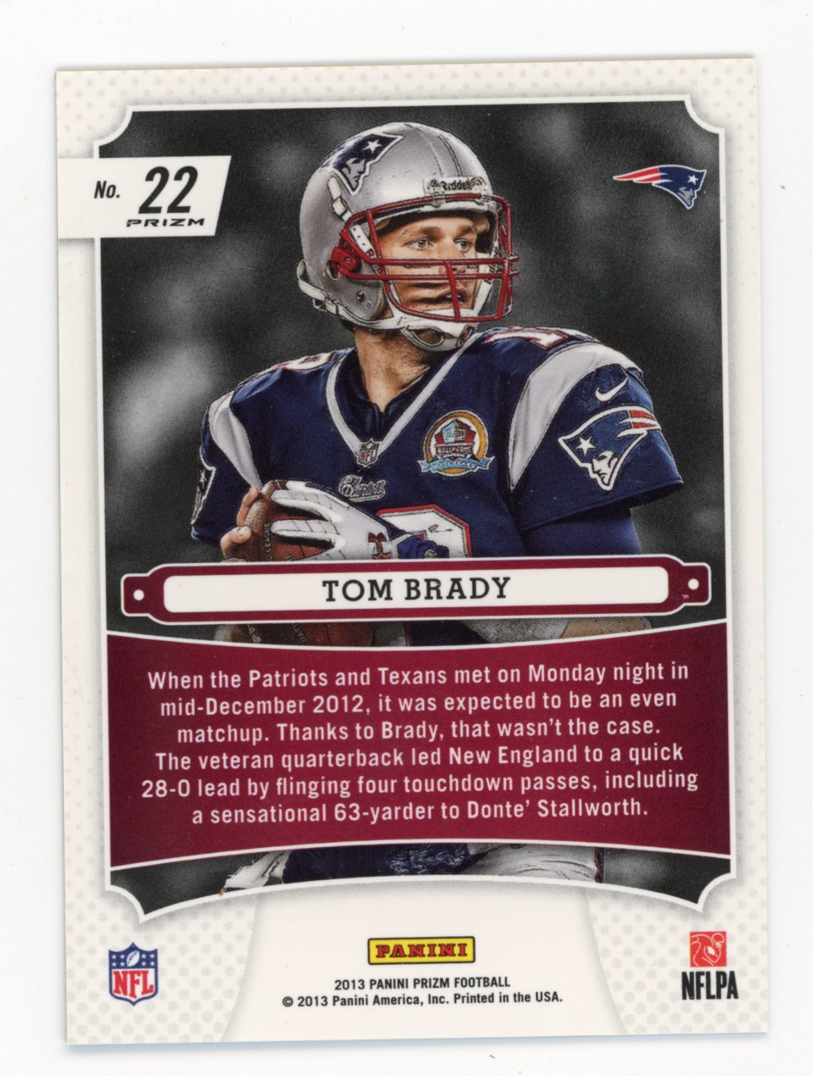2013 Panini Prizm Tom Brady Monday Night Heroes #22 - Blue Patriots