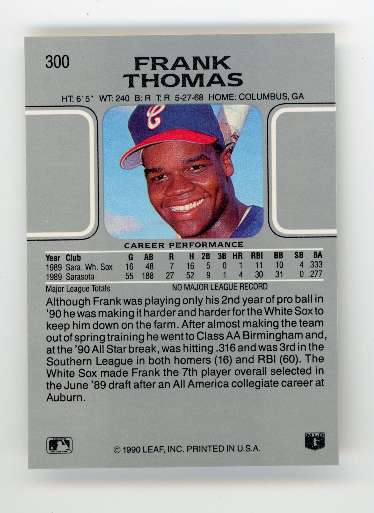 1990 Leaf Frank Thomas #300 - White Sox