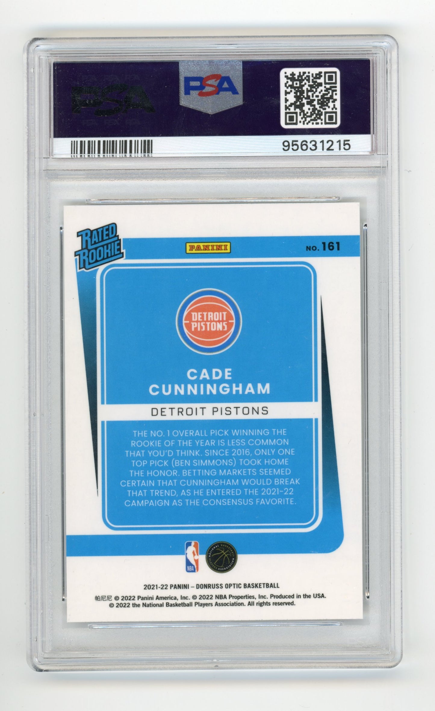 2021 Donruss Optic Cade Cunningham #161 - Rated Rookie PSA 5 PISTONS