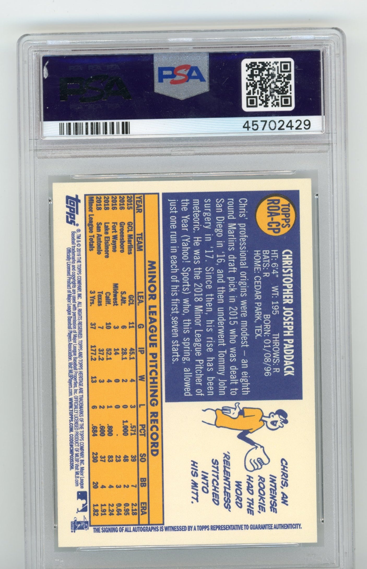 2019 Topps Heritage Chris Paddack #CP-Real One Autographs