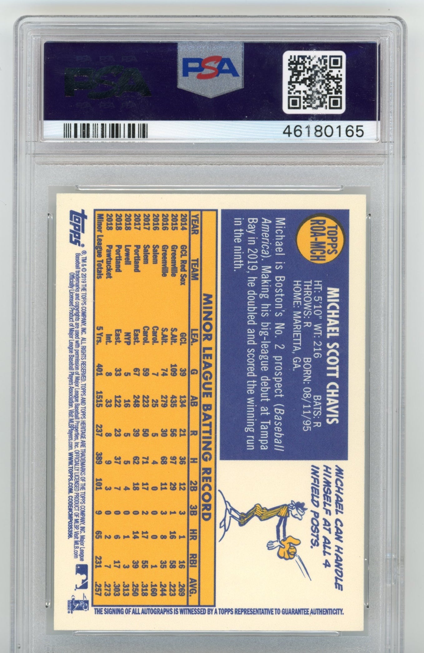 2019 Topps Heritage Michael Chavis RC #MCH - PSA 10 Real One Autographs RED SOX