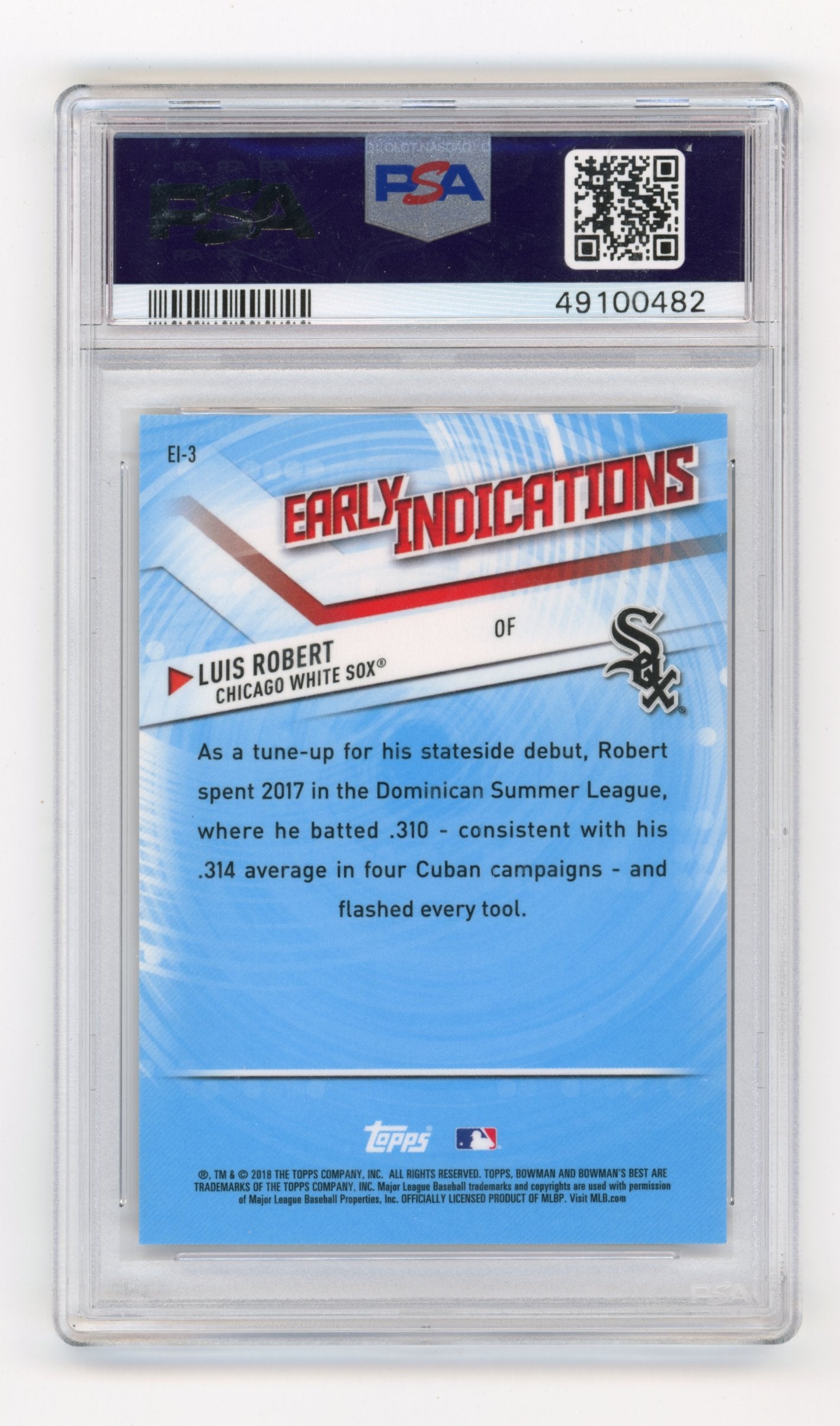 2018 Bowmans Best Luis Robert #EI-3 - PSA 10 Early Indications Atomic WHITE SOX