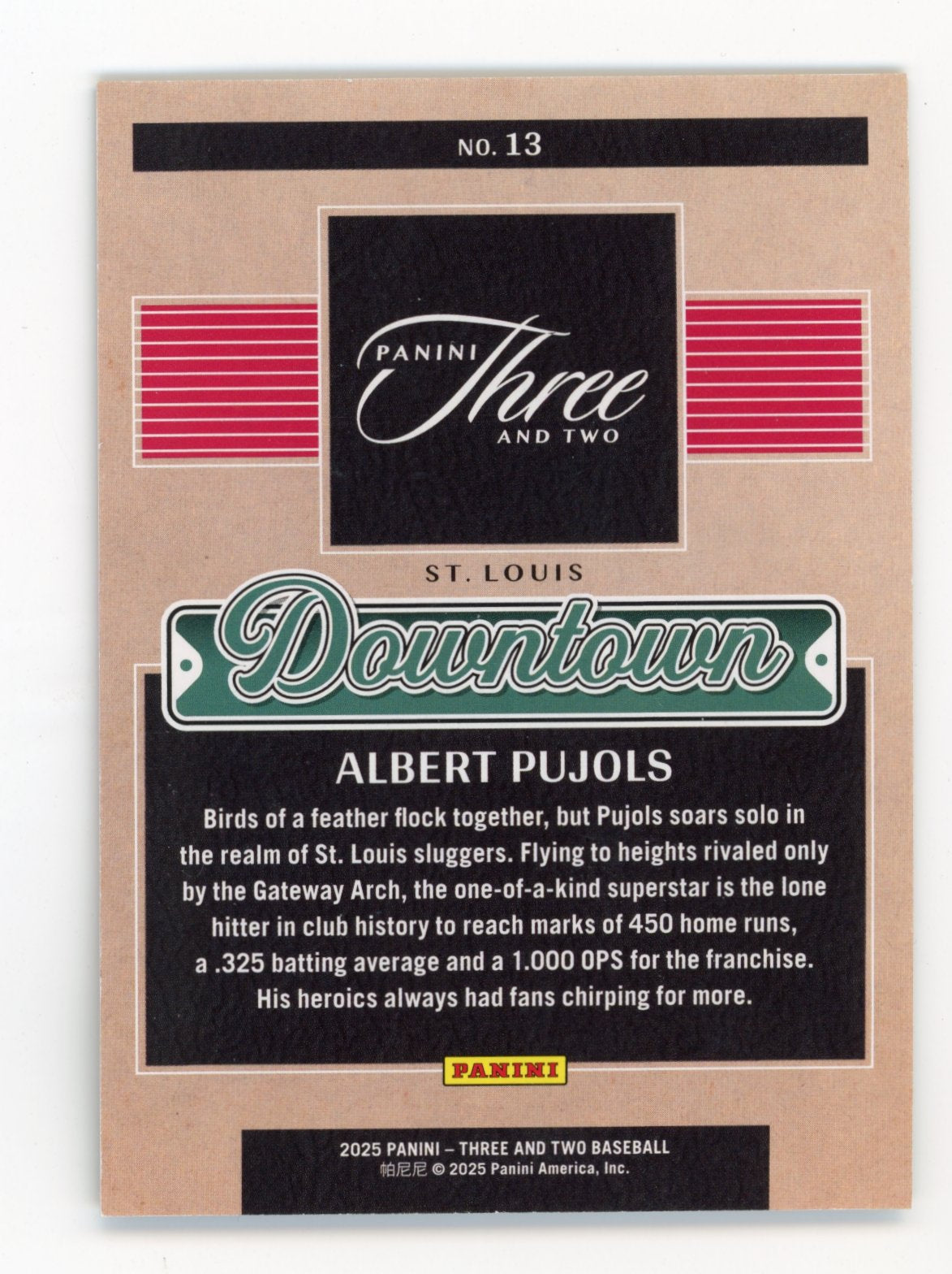 2025 Panini Three and Two Baseball Downtown Albert Pujols #13