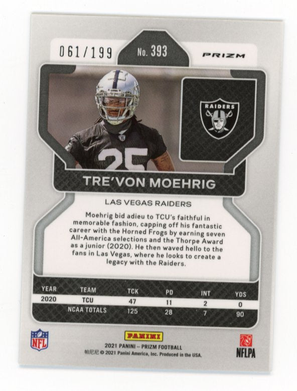 2021 Panini Prizm Tre'Von Moehrig RC #393 - Blue Wave #/199 Raiders