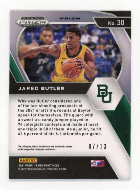 2021 Panini Prizm Jared Butler RC #30 - Blue Shimmer #/13 Baylor