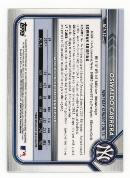 2022 Bowman Chrome Oswaldo Cabrera 1st #BCP-17
