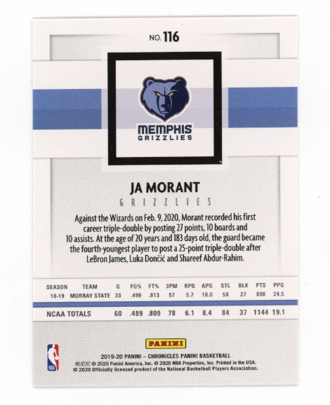 2019/20 Panini Chronicles Ja Morant RC #116