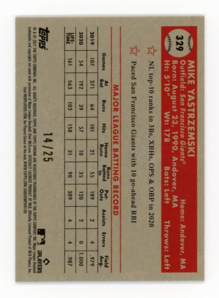 2021 Topps Chrome Mike Yastrzemski #329 - #/25