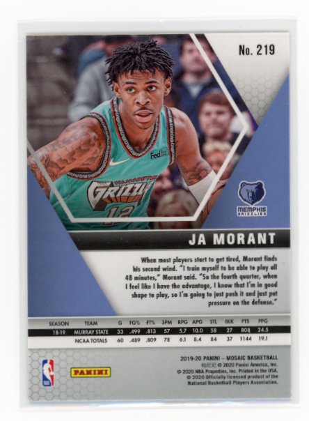 2019/20 Panini Mosaic Ja Morant RC #219