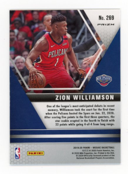 2019/20 Panini Mosaic Zion Williamson NBA Debut #269 - Silver