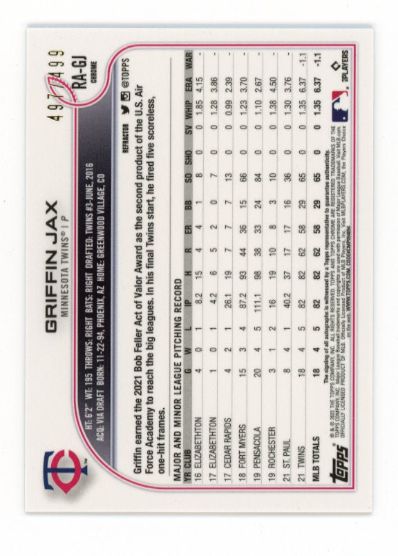 2022 Topps Chrome Griffin Jax #RA-GL - #/499 Silver Autograph