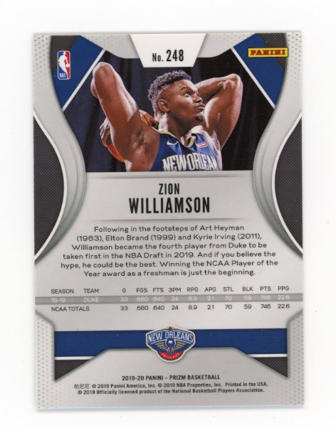 2019/20 Panini Prizm Zion Williamson RC #248