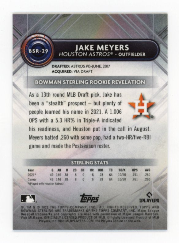 2022 Topps Bowman Sterling Jake Meyers #BSR-29 - #/99 Speckle Refractor