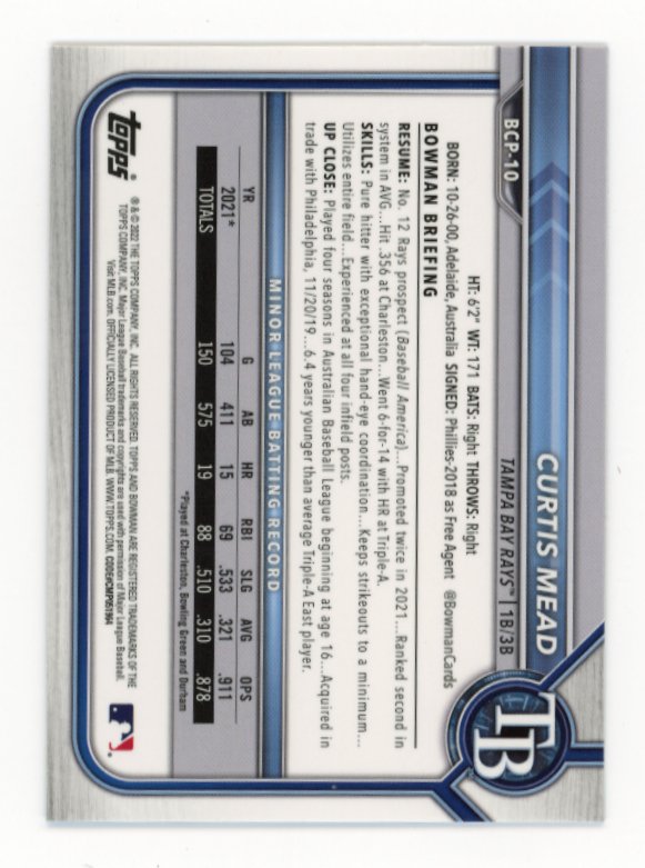 2022 Topps Bowman Sapphire First Curtis Mead #BCP-10