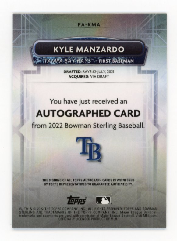 2022 Topps Bowman Sterling Kyle Manzardo #PA-KMA - Autograph
