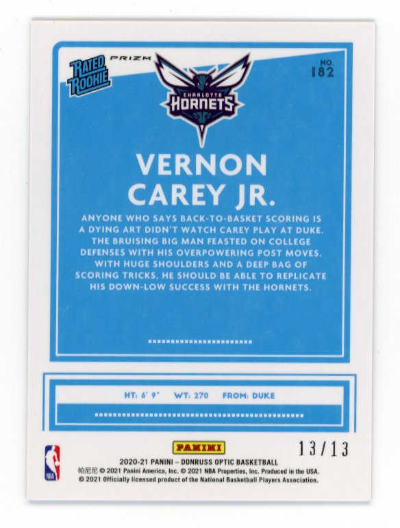 2020/21 Panini Donruss Optic Vernon Carey Jr #182 - #/13 Purple Stars FOTL