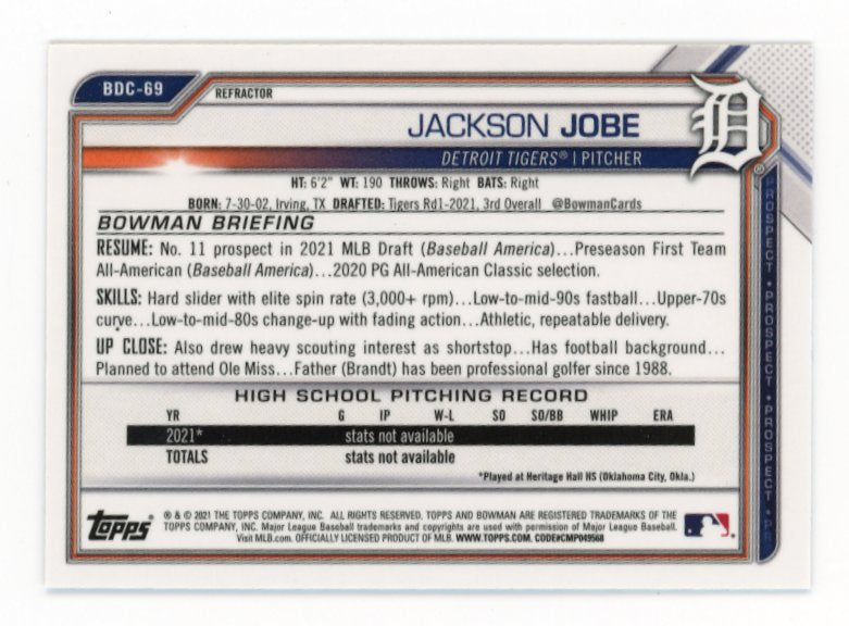 2021 Topps Bowman Chrome Jackson Jobe 1st Bowman #BDC-69 - Refractor
