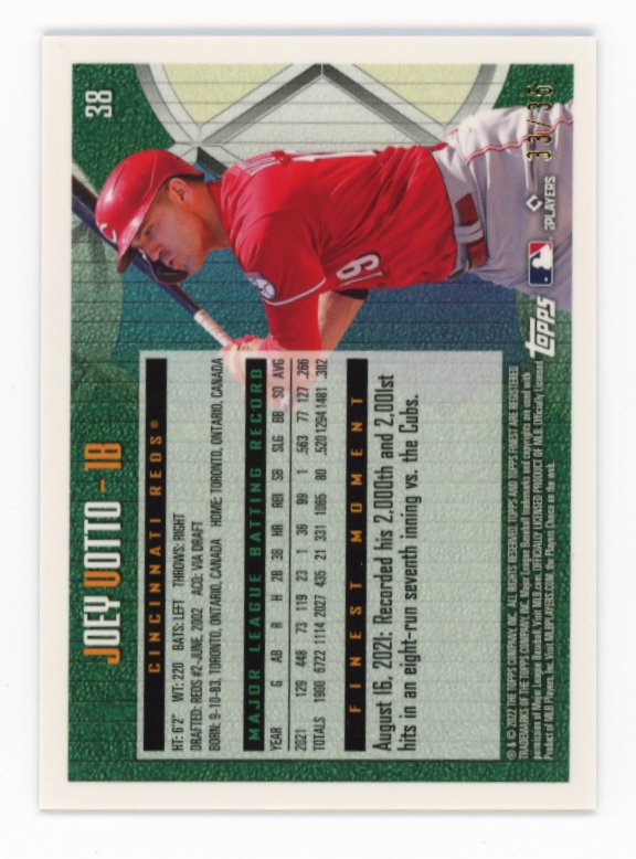 2022 Topps Finest Joey Votto #38 - #/35 Hyper