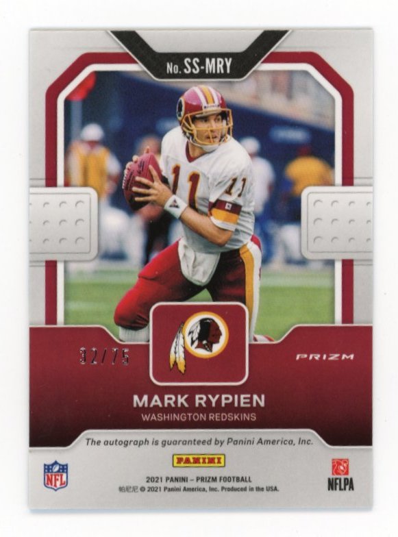 2021 Panini Prizm Mark Rypien #SS-MRY - #/75 Blue Cracked Ice Autograph