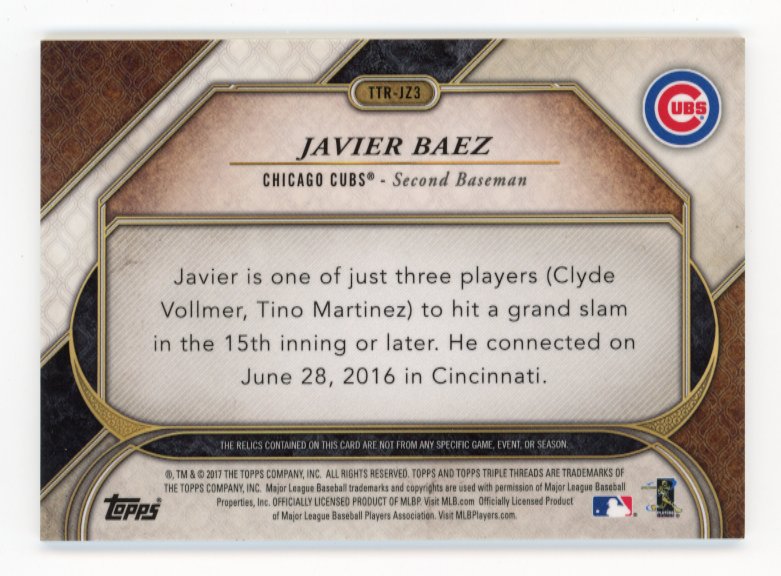 2017 Topps Triple Threads Javier Baez #TRR-JZ3 - #/27 Patch