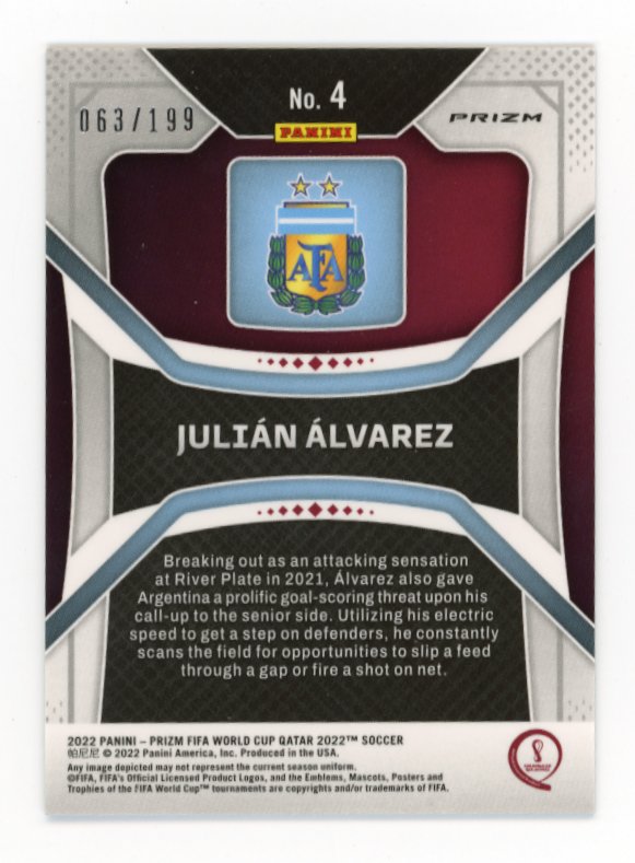 2022 Panini Prizm FIFA World Cup Qatar Julian Alvarez RC #4 - #/199 Pink