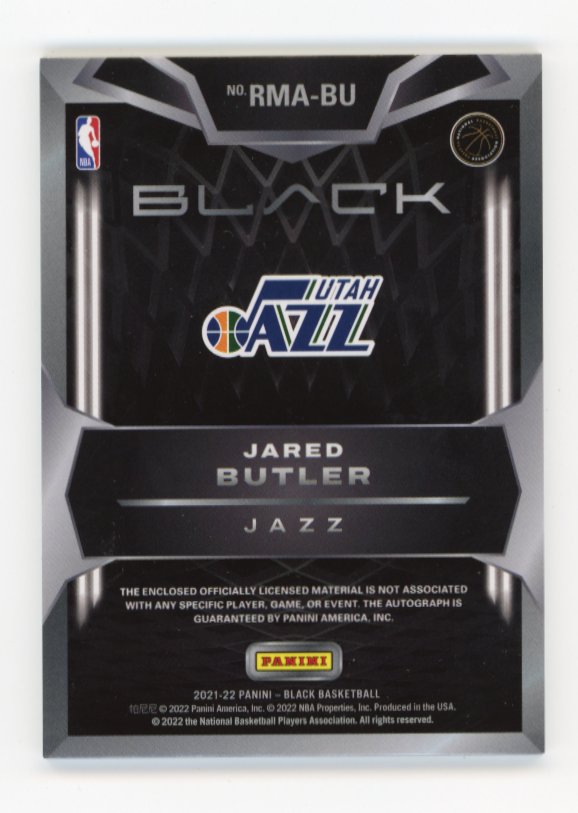 2021/22 Panini Black Jared Butler RC #RMA-BU - #/25 Patch Autograph