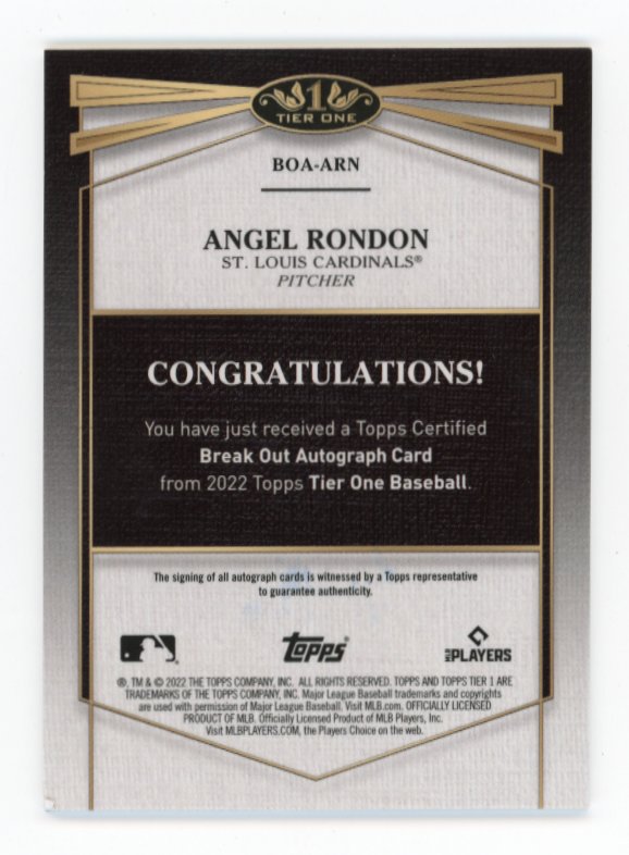 2022 Topps Tier One Angel Rondon #BOA-ARN - #/299 Autograph