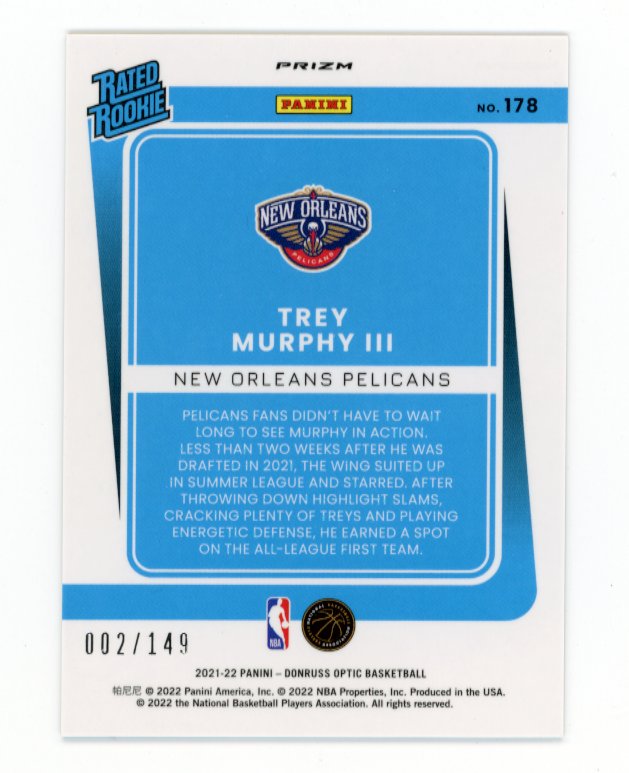 2021-22 Panini Donruss Optic Trey Murphy III RC #128 - Green Refractor /149